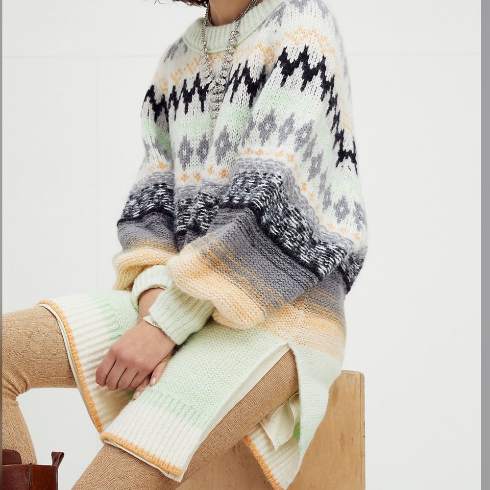 Free People Frozen Forrest Tunic Fun Printed Designs Winter Sweater